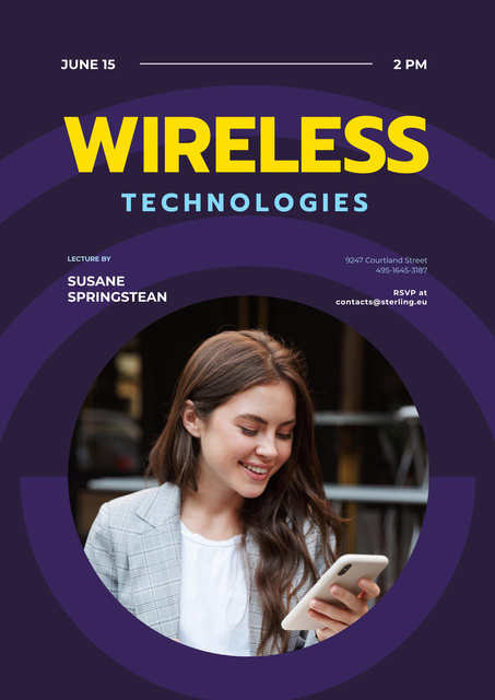 Wireless Technology Lecture with Smartphone Poster – шаблон для дизайна