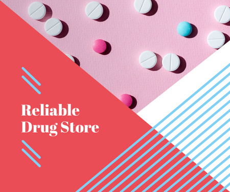 Drugstore Ad Pills on Pink Surface Medium Rectangle Design Template
