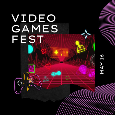 Announcement Of Video Games Festival Animated Post Design Template