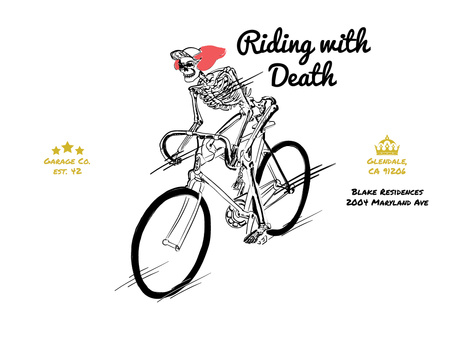 Cycling Event with Skeleton Riding on Bicycle Flyer 8.5x11in Horizontal Design Template