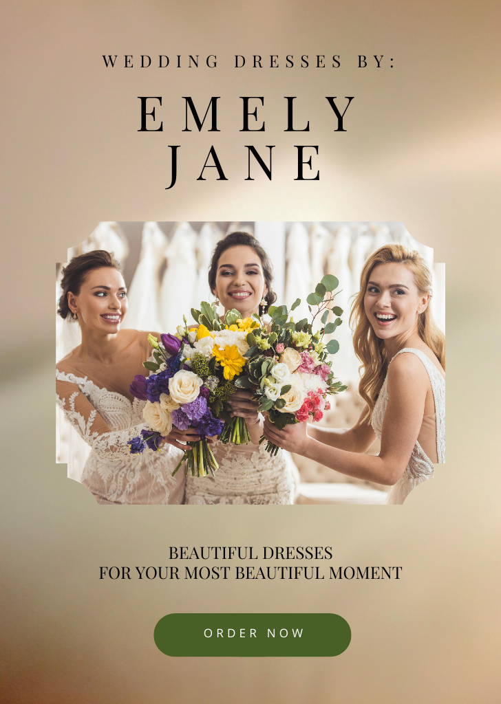Modèle de visuel Wedding Dresses From Designer Offer With Bouquet - Postcard A6 Vertical