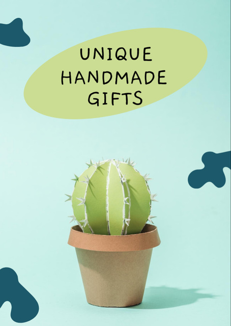 Designvorlage Promoting Unique Handmade Gifts With Cactus für Flyer A6