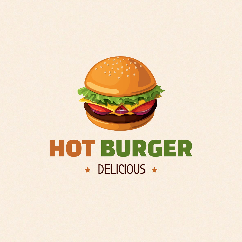 Hot Burger With Lettuce Offer In Beige Logo 1080x1080px – шаблон для дизайну