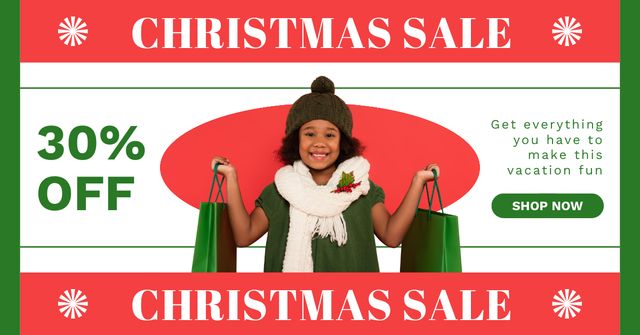Cute Kid on Christmas Shopping Facebook AD – шаблон для дизайна