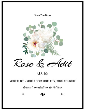 Save the Date with Flower Bouquet Invitation 13.9x10.7cm Design Template