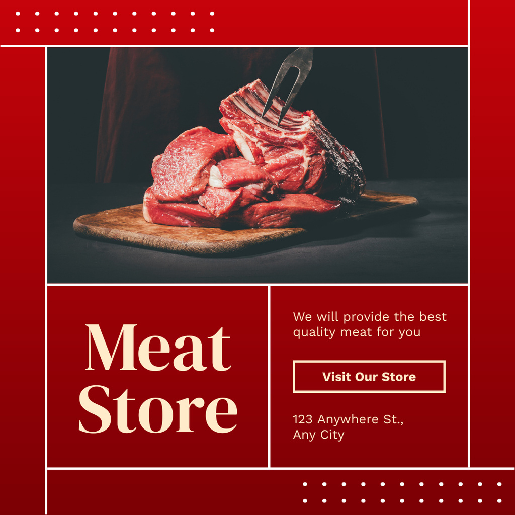 Meat Store Ad on Red Instagram Design Template