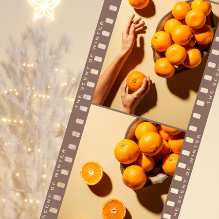 Winter Inspiration with Christmas Tree and Oranges Instagram Design Template