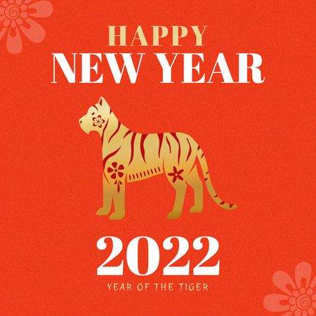 Cute New Year Greeting with Tiger Instagram Modelo de Design