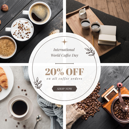 Set of Different Cups of Coffee Types Instagram Design Template