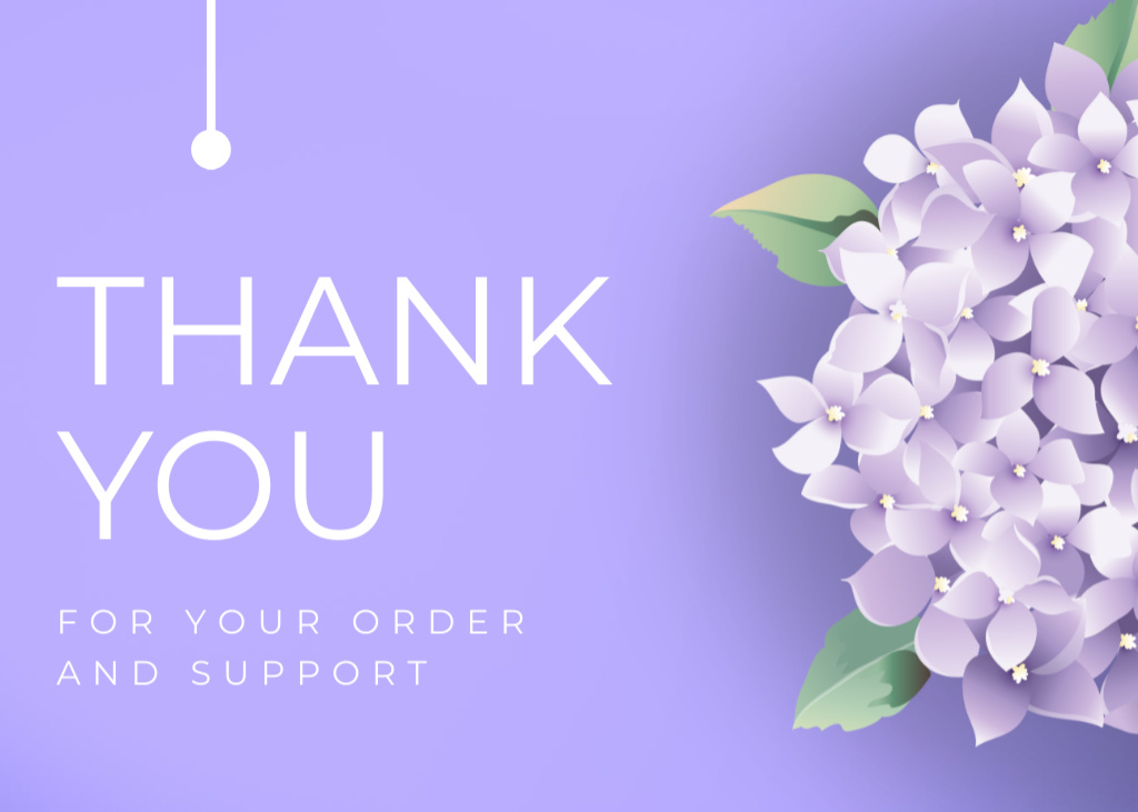 Thank You Message with Blue Hydrangea Flower Illustration Postcard 5x7in Šablona návrhu