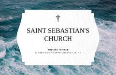 Church Invitation with Christian Cross and Beautiful Sea Waves
