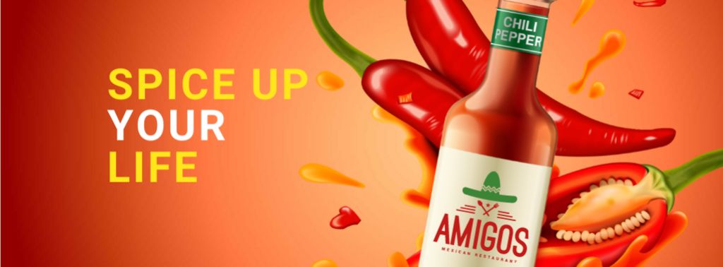 Hot Chili Sauce bottle Facebook cover Šablona návrhu