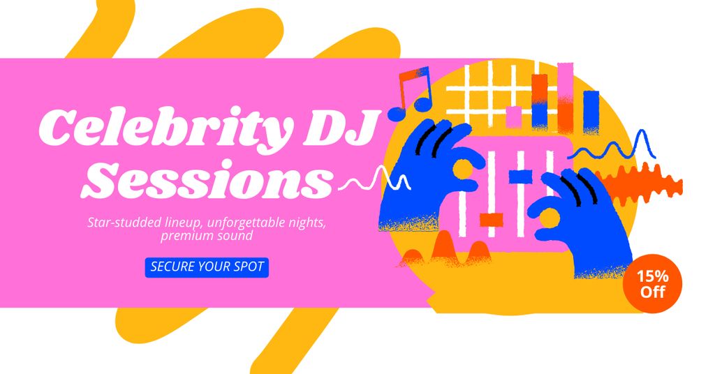 Designvorlage Bright Announcement of Discount on DJ Session für Facebook AD