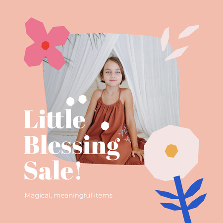 Children's Store Sale Ad with Cute little Girl Instagram Design Template