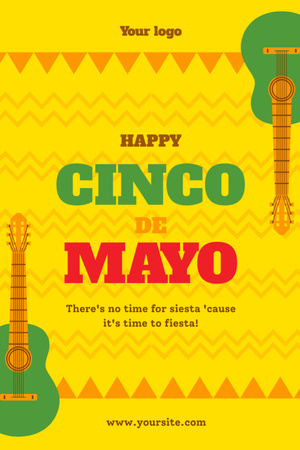 Cinco de Mayo Greeting with Guitar Postcard 4x6in Vertical Design Template