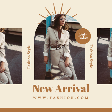 Объявление о продаже модной одежды с женщиной в костюме Instagram – шаблон для дизайна