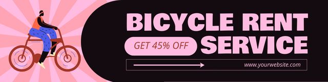 Designvorlage Bicycles Rent Service Offer on Black and Pink für Twitter