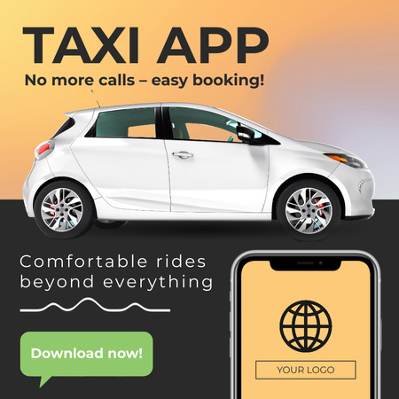 Designvorlage Taxi Mobile App-Angebot mit Fahrtbuchung für Animated Post