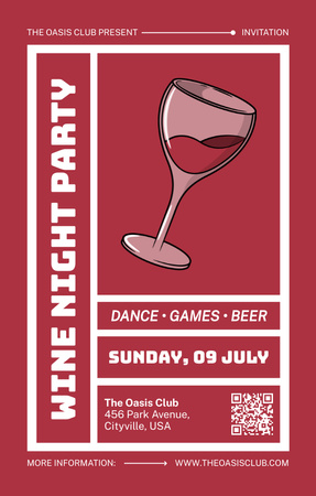 Wine Night Party Ad on Maroon Invitation 4.6x7.2in Design Template