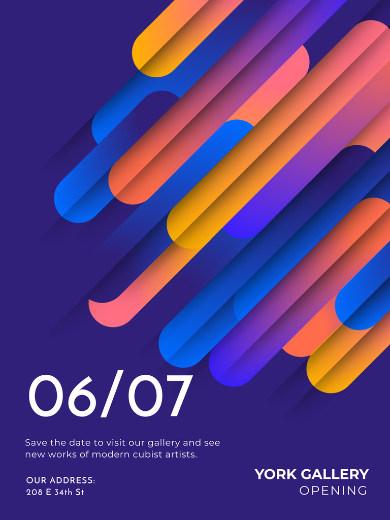 Modèle de visuel Gallery Opening announcement Colorful Lines - Poster US