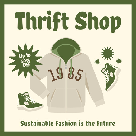 Oldschool thrift shop green Instagram AD – шаблон для дизайну