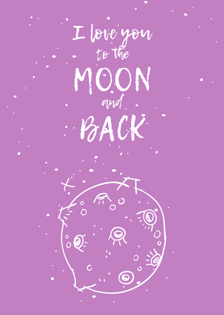 Love Phrase With Cute Sketch Of Moon Postcard A6 Vertical Design Template