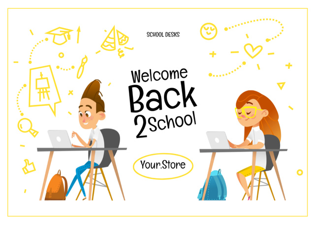 Template di design Back to School with Students in Classroom Postcard 5x7in