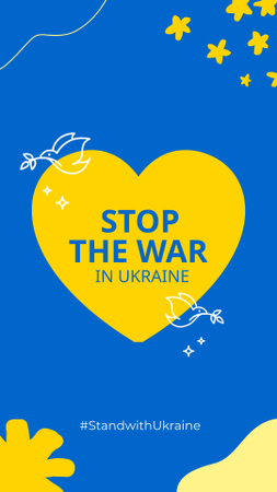 Designvorlage Stoppen Sie den Krieg in der Ukraine mit Yellow Heart für Instagram Story