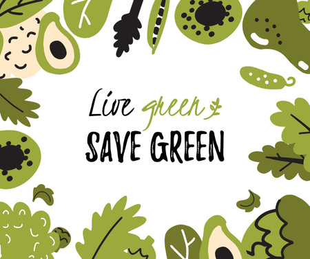 Green Lifestyle Concept in Fruits and Leaves frame Facebook tervezősablon