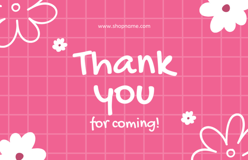 Thank You For Coming Message with Simple Flowers on Vivid Pink Thank You Card 5.5x8.5inデザインテンプレート