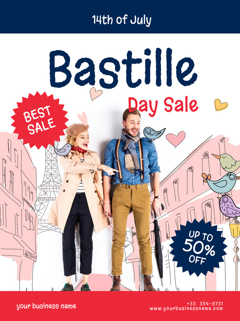 Bastille Day Sale Announcement Poster USデザインテンプレート