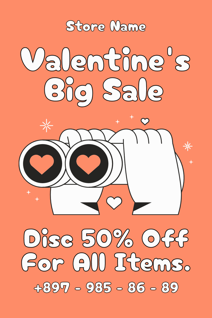 Valentine's Day Big Sale Announcement with Discount Pinterest Πρότυπο σχεδίασης