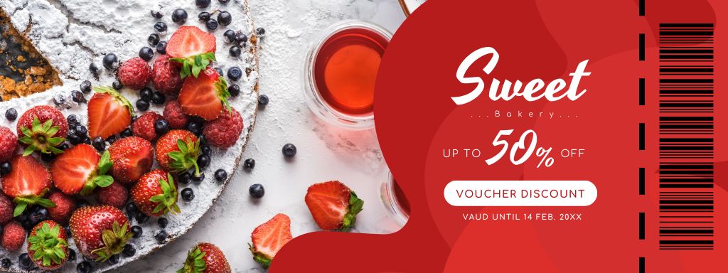 Valentine's Day Sweets Discount Offer in Red Coupon Πρότυπο σχεδίασης