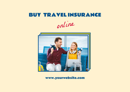 Offer to Buy Travel Insurance with Young Couple Flyer A6 Horizontal Design Template