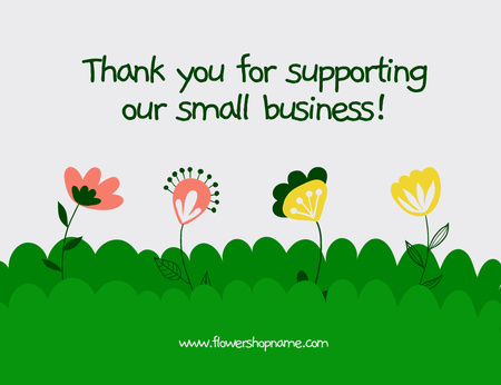 Modèle de visuel Message de remerciement avec des fleurs Doodle sur vert - Thank You Card 5.5x4in Horizontal