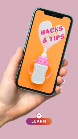 Baby Bottle with Pacifier on Phone Screen Instagram Story Design Template