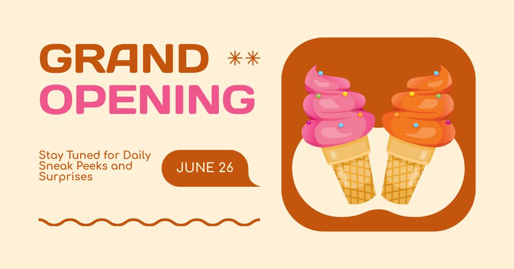 Grand Opening Event In June With Ice Cream Facebook AD Design Template