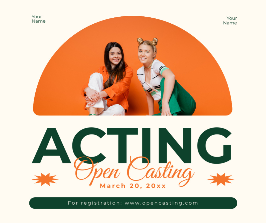 Announcement of Opening of Acting Casting with Young Girls Facebook Design Template