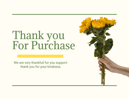 Thank You Message with Yellow Bouquet of Flowers Thank You Card 5.5x4in Horizontal Design Template