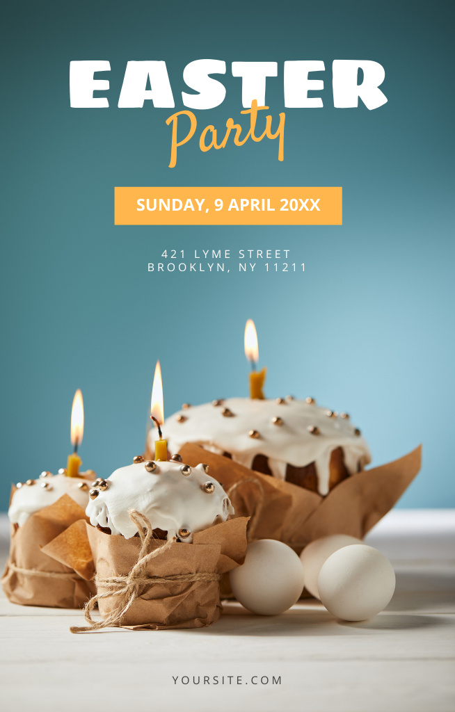 Easter Party Ad with Easter Cakes on Blue Invitation 4.6x7.2in – шаблон для дизайну
