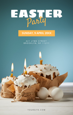 Húsvéti parti hirdetés húsvéti süteményekkel, kéken Invitation 4.6x7.2in tervezősablon