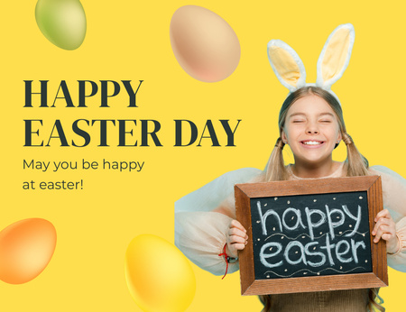Happy Easter Day Greeting with Smiling Child Thank You Card 5.5x4in Horizontal Design Template