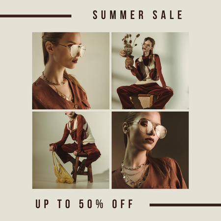 Summer Collection Sale Advertisement in Beige Collage Instagram Design Template