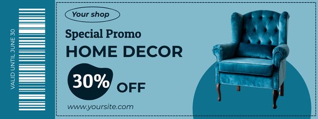 Home Furniture and Decor Promo Blue Coupon Design Template