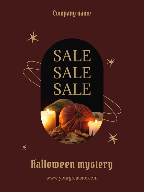 Platilla de diseño Halloween Mystery Sale Ad with Candles and Pumpkins Poster US