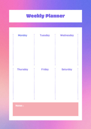 Notas semanais em gradiente azul e rosa Schedule Planner Modelo de Design