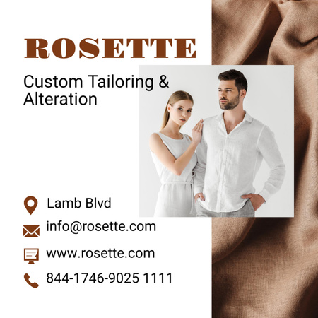 Custom Tailoring Services Ad with Couple in White Clothes Square 65x65mm Šablona návrhu