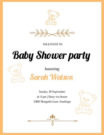 Baby Shower Party Daisy Tea Housessa Invitation 13.9x10.7cm Design Template