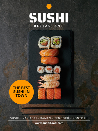 Ontwerpsjabloon van Poster US van Zeevruchten Restaurant Advertentie met Heerlijke Sushi Set