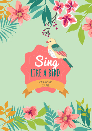 Karaoke cafe Ad with cute bird Poster B2 Design Template